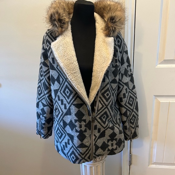 Volcom Showdown Jacket Coat wool blend small tribal fur collar y2k - Picture 14 of 16